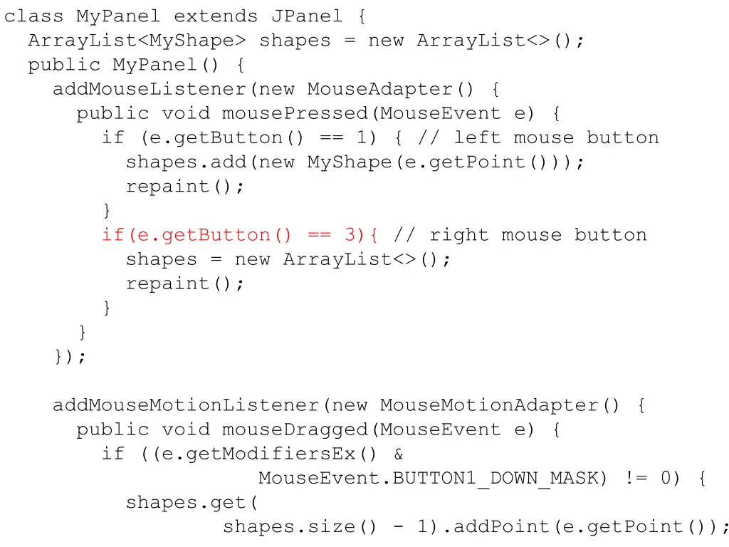 class mypanel extends jpanel arraylist myshape 1