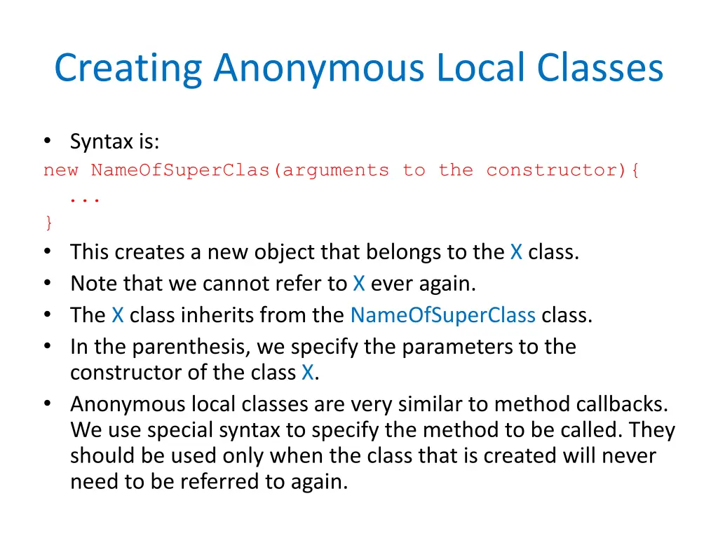 creating anonymous local classes