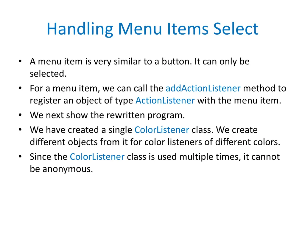 handling menu items select