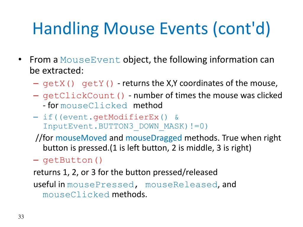 handling mouse events cont d