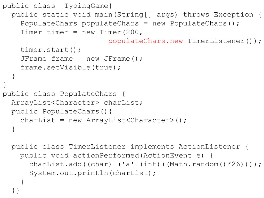 public class typinggame public static void main 1