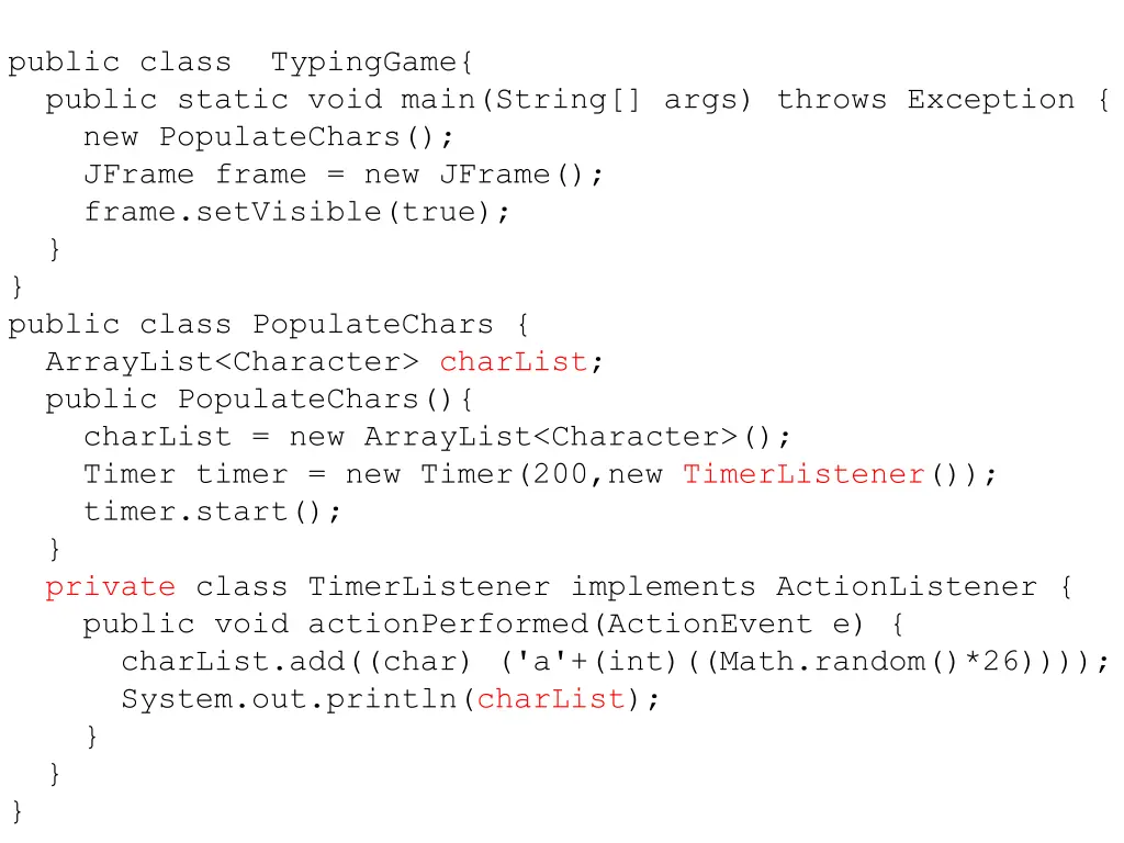 public class typinggame public static void main