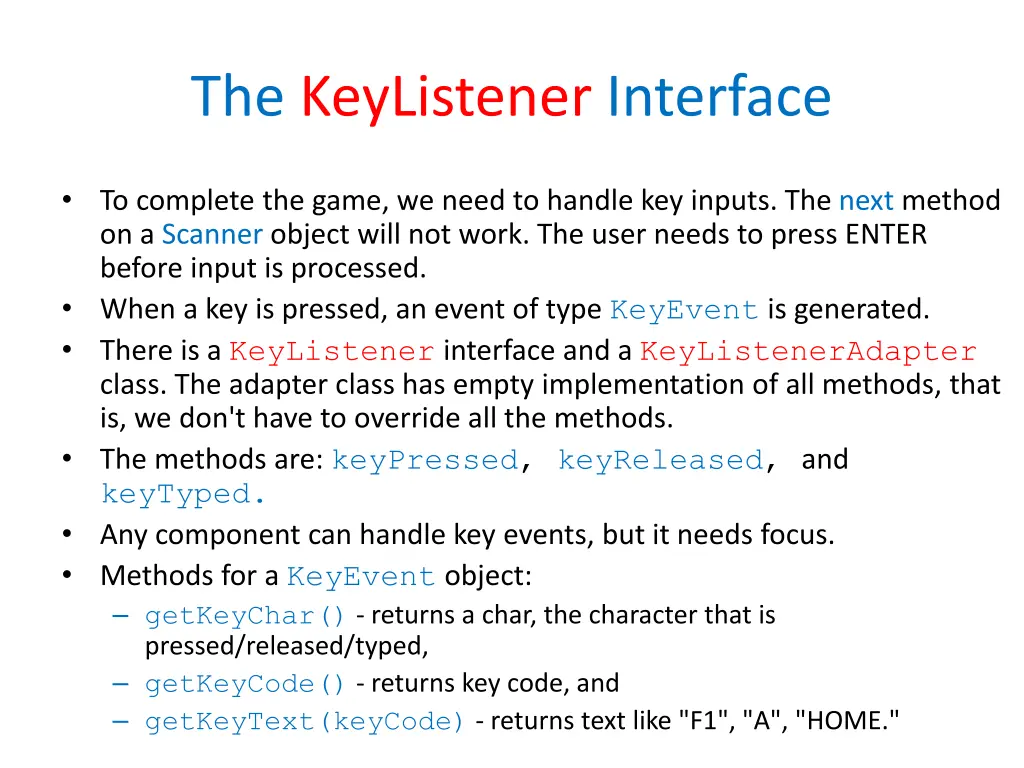 the keylistener interface