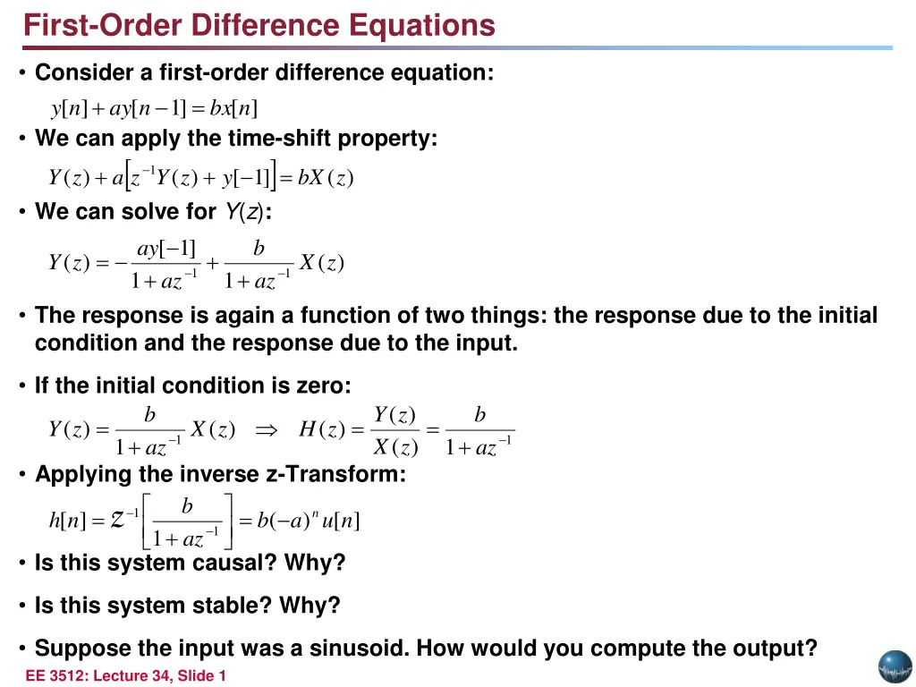 first order difference equations