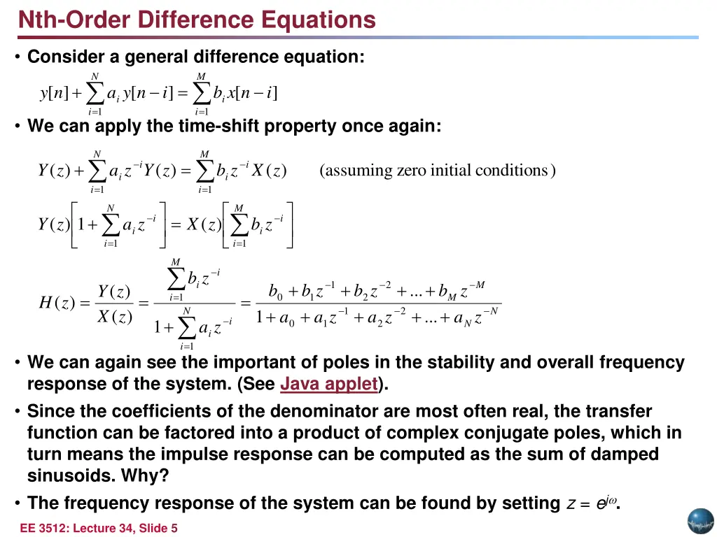 nth order difference equations