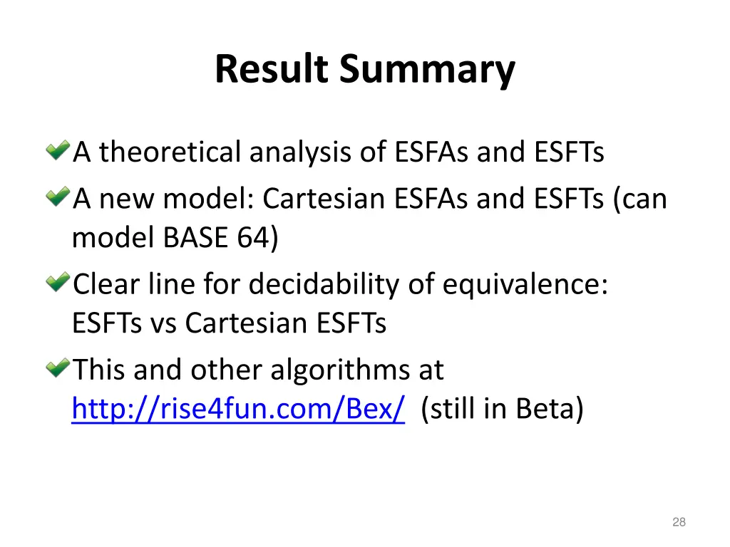 result summary
