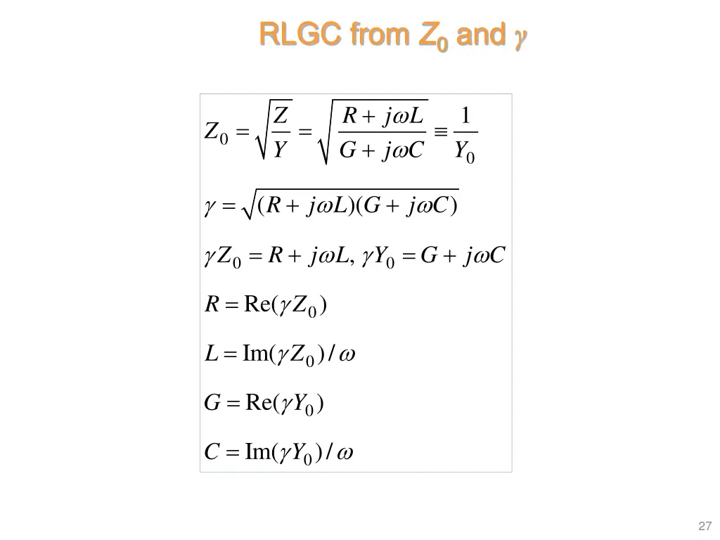 rlgc from z 0 and