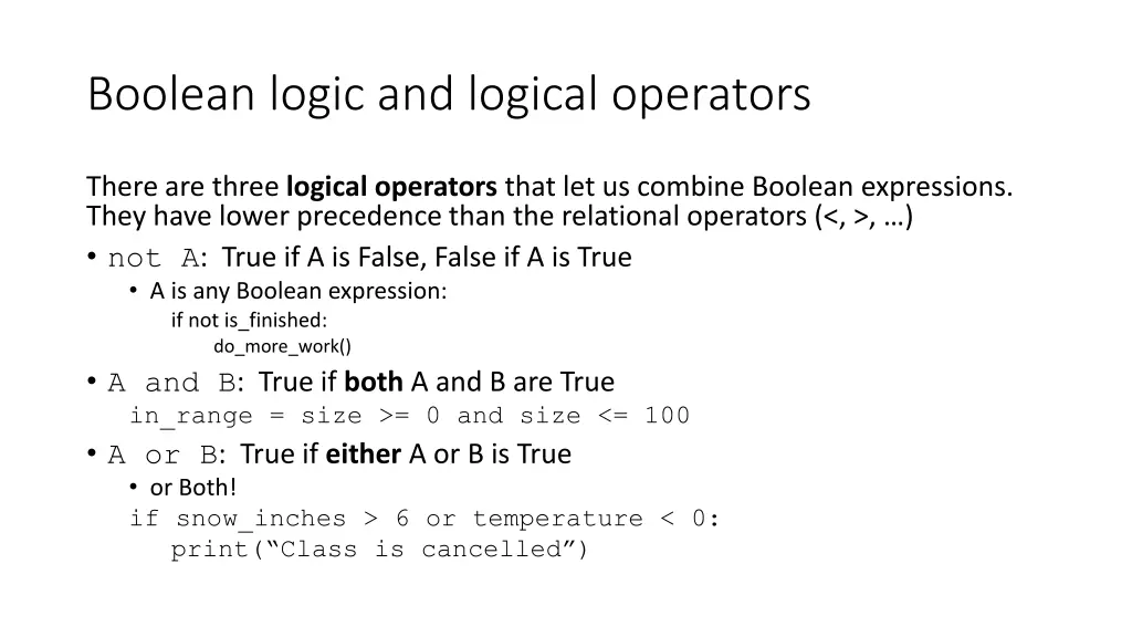 boolean logic and logical operators