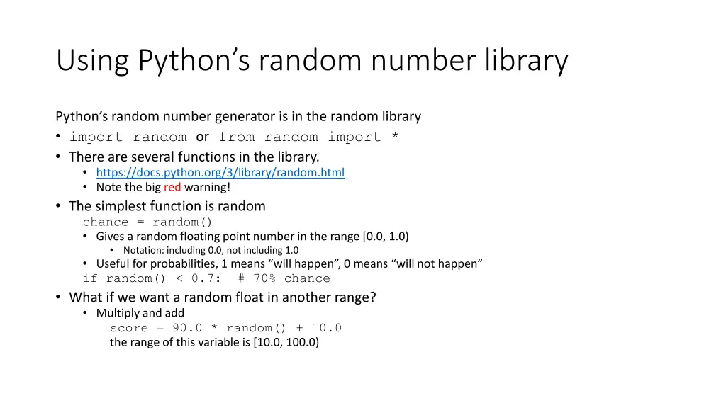using python s random number library