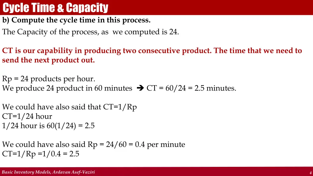 cycle time capacity b compute the cycle time