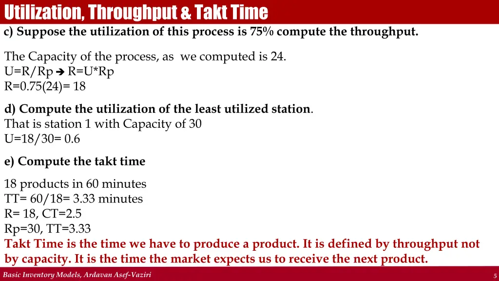 utilization throughput takt time c suppose