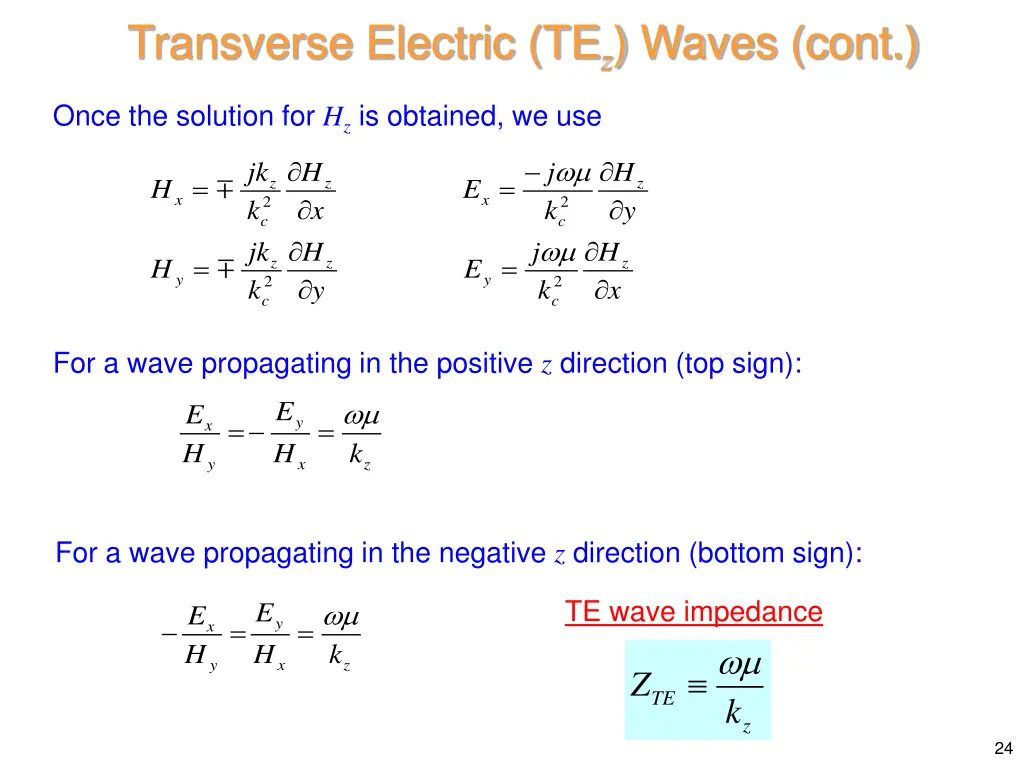 transverse electric te z waves cont 3