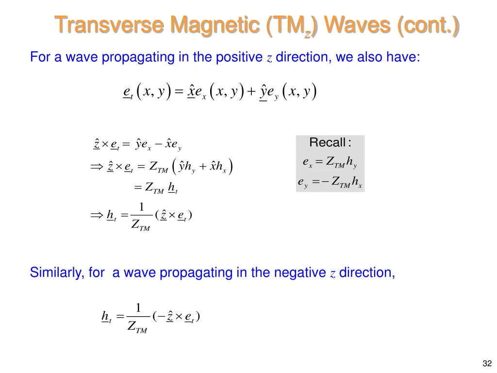 transverse magnetic tm z waves cont 3