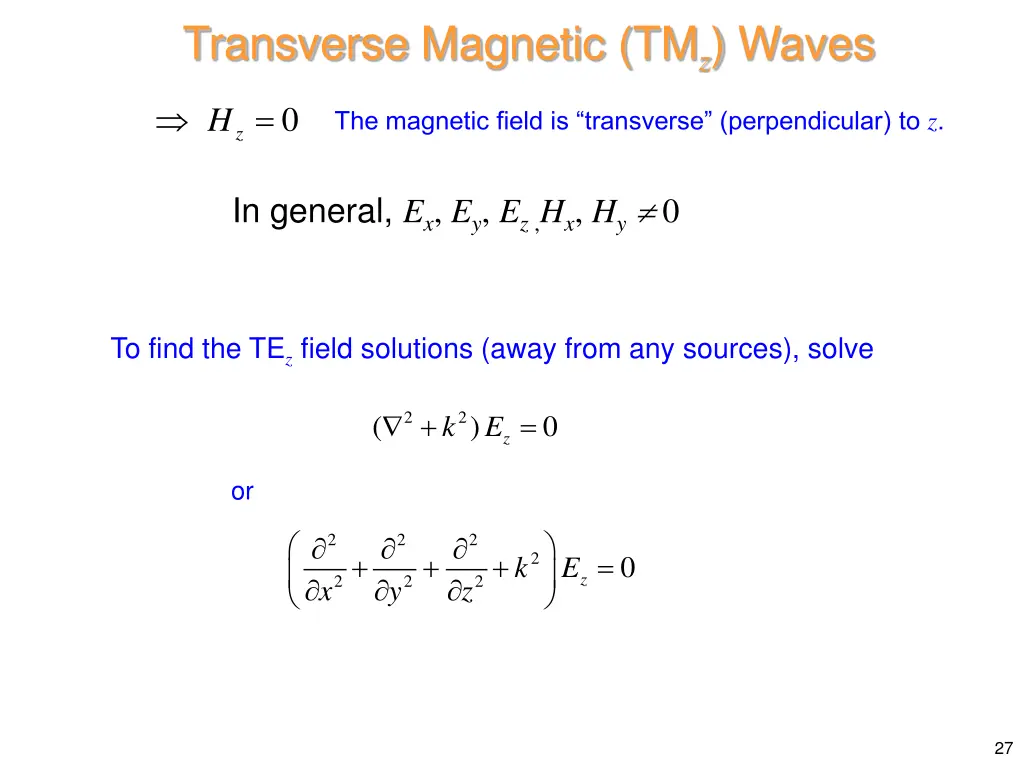 transverse magnetic tm z waves