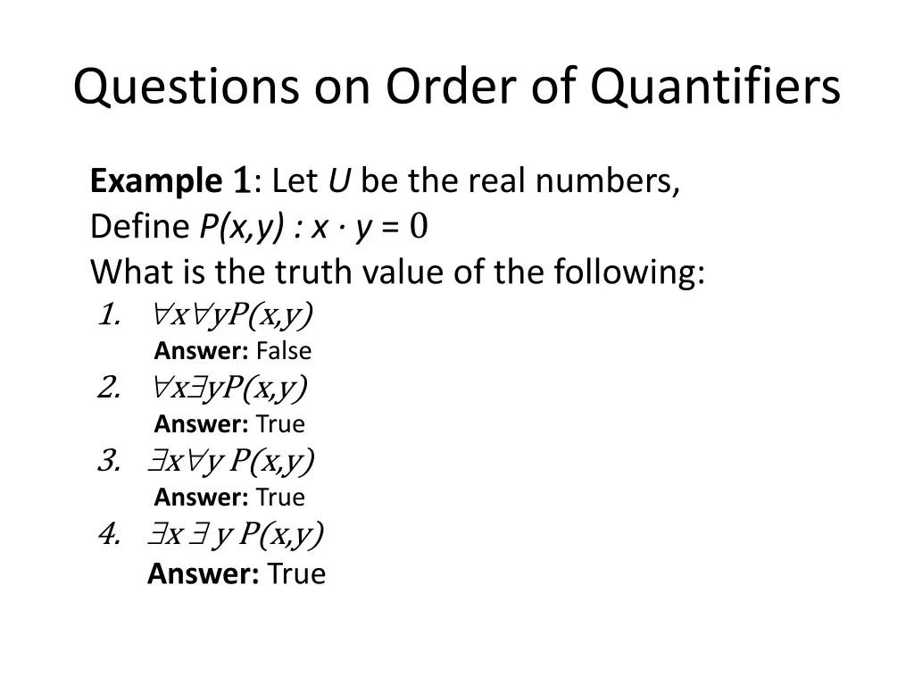 questions on order of quantifiers