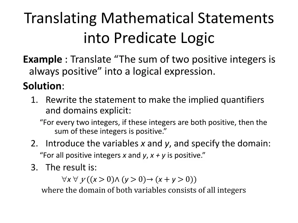 translating mathematical statements into