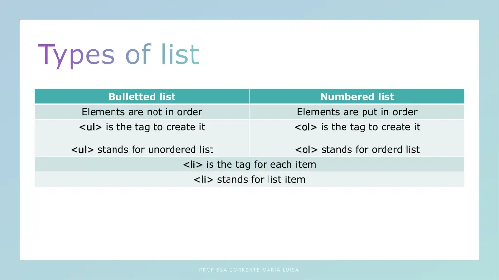types of list