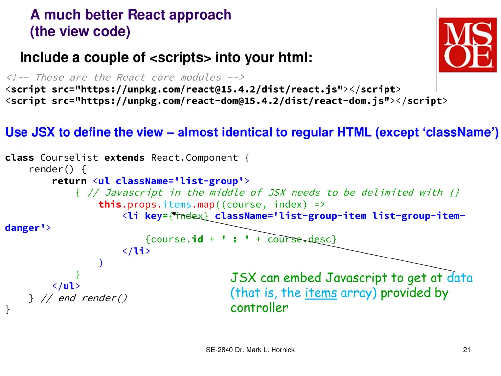 a much better react approach the view code