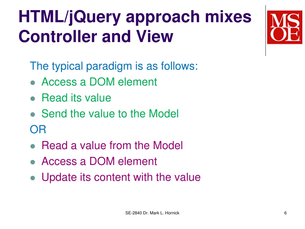 html jquery approach mixes controller and view