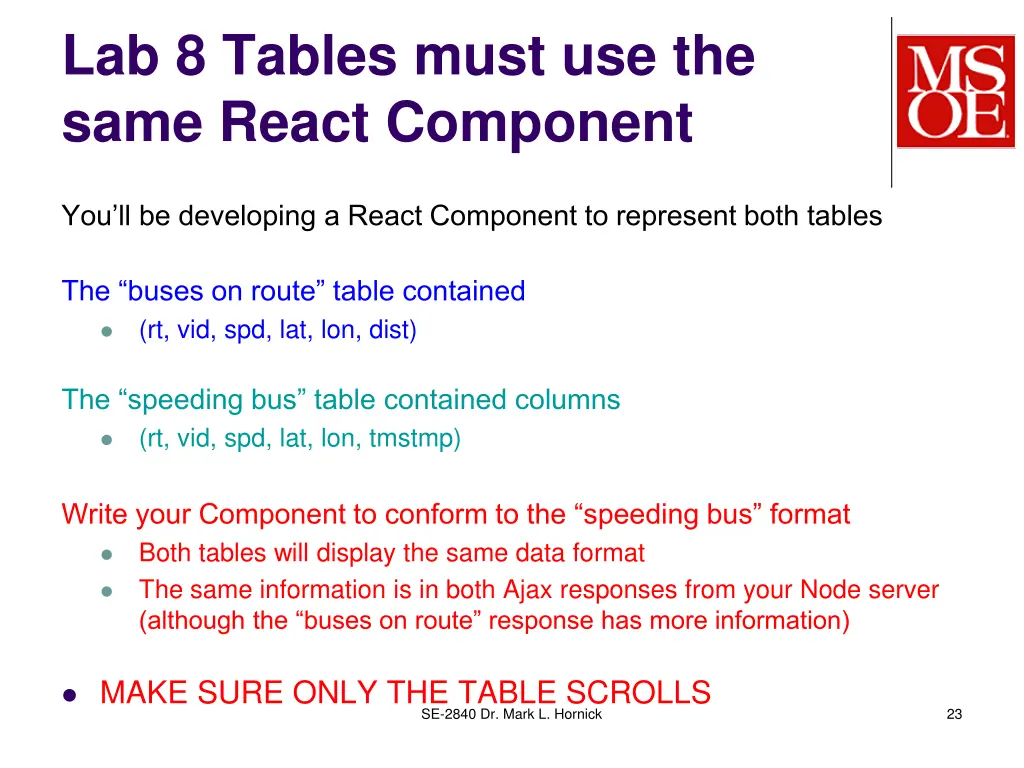 lab 8 tables must use the same react component