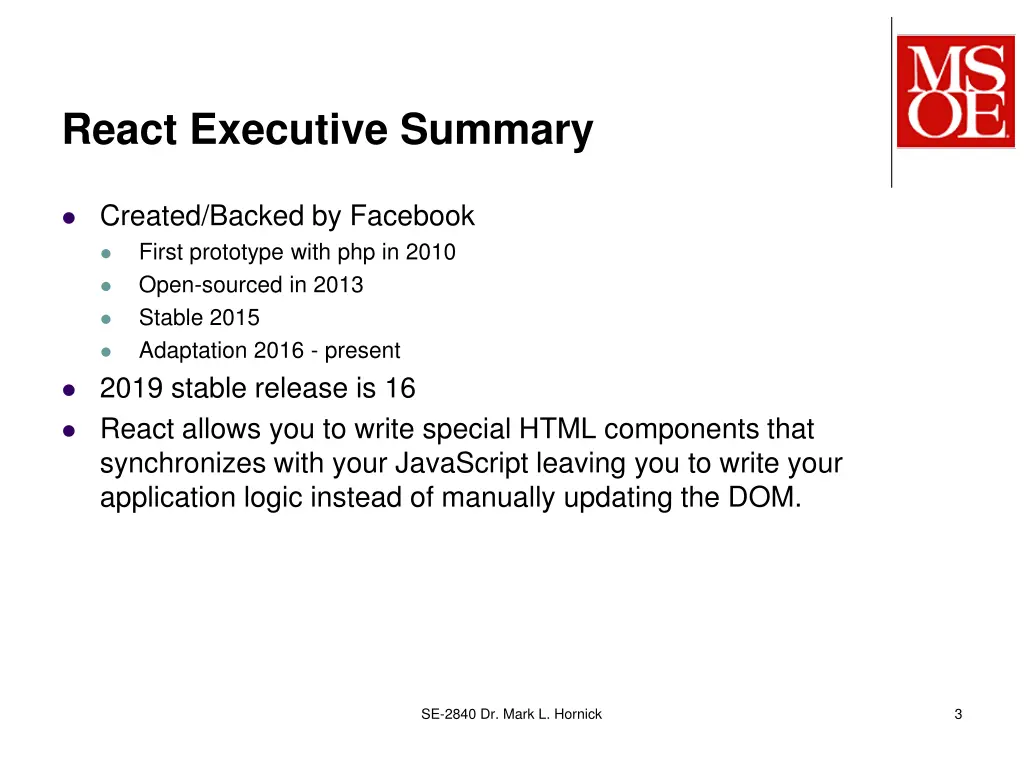 react executive summary