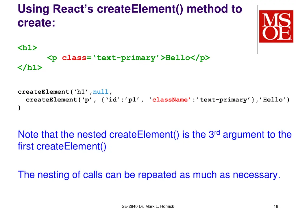 using react s createelement method to create 1