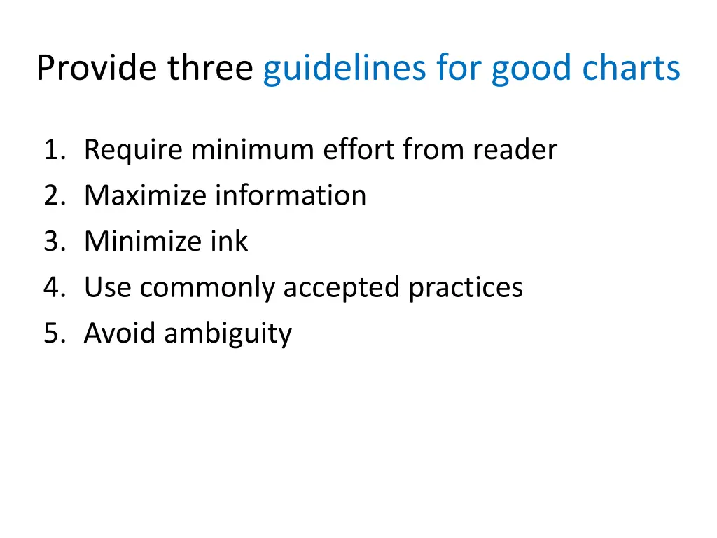 provide three guidelines for good charts 1