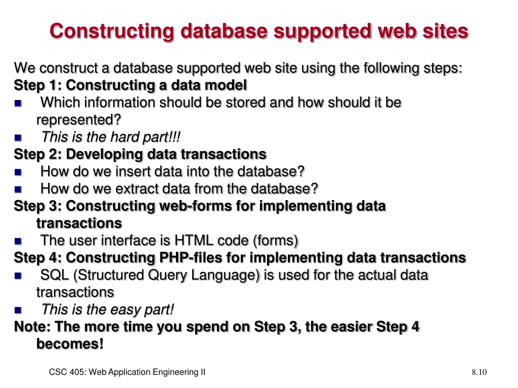 constructing database supported web sites