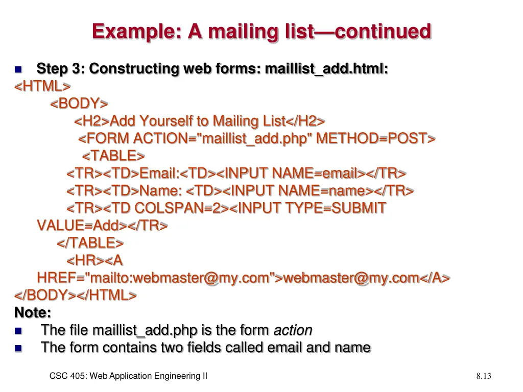 example a mailing list continued 1