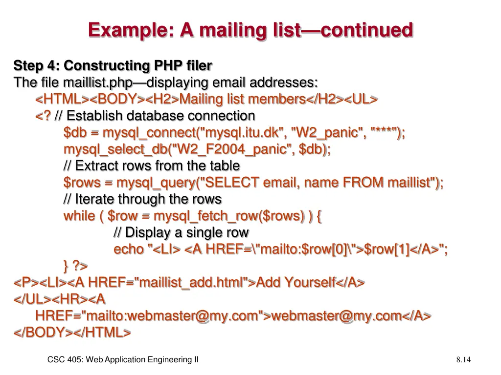 example a mailing list continued 2