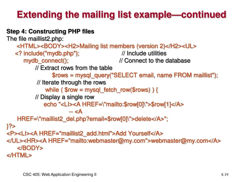 extending the mailing list example continued 1
