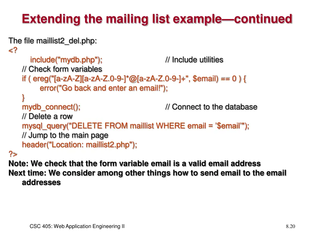 extending the mailing list example continued 2