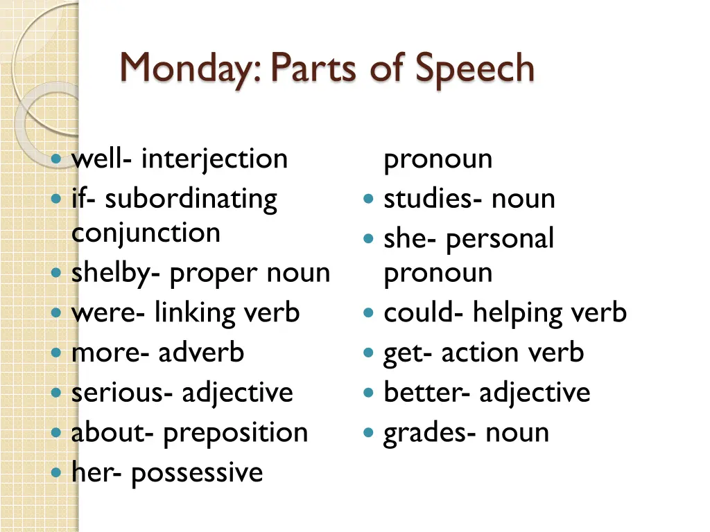 monday parts of speech 1