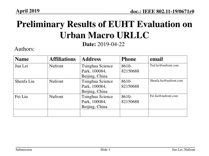 april 2019 preliminary results of euht evaluation