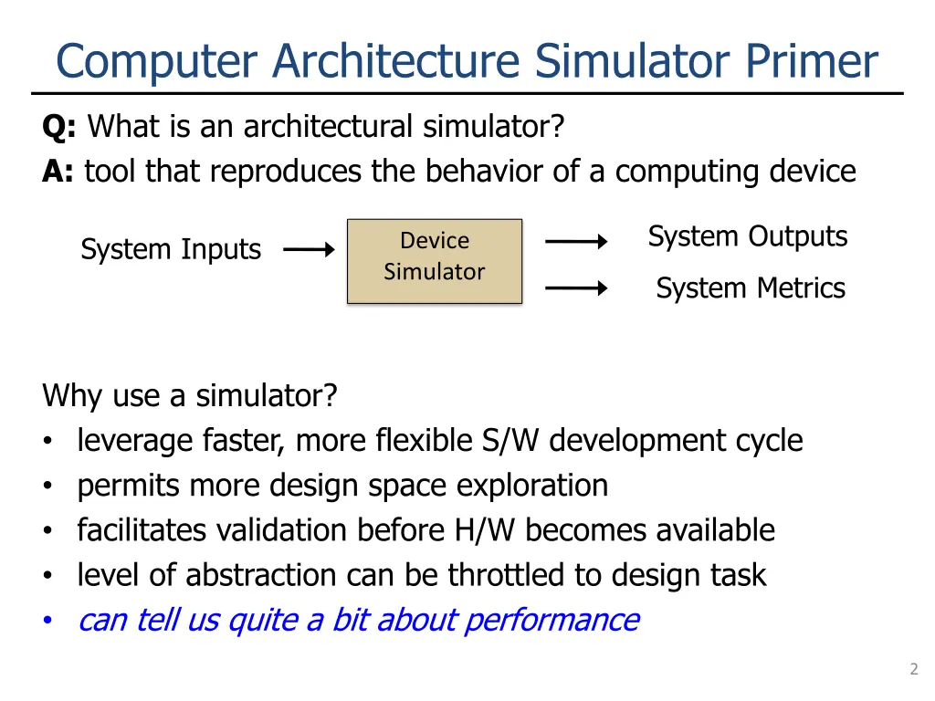 computer architecture simulator primer