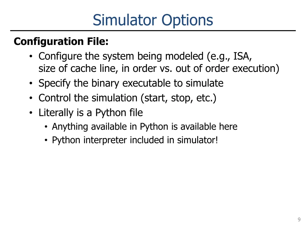 simulator options