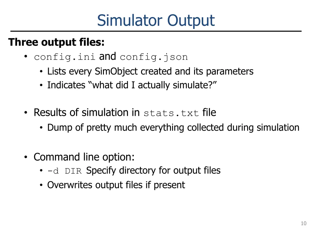 simulator output