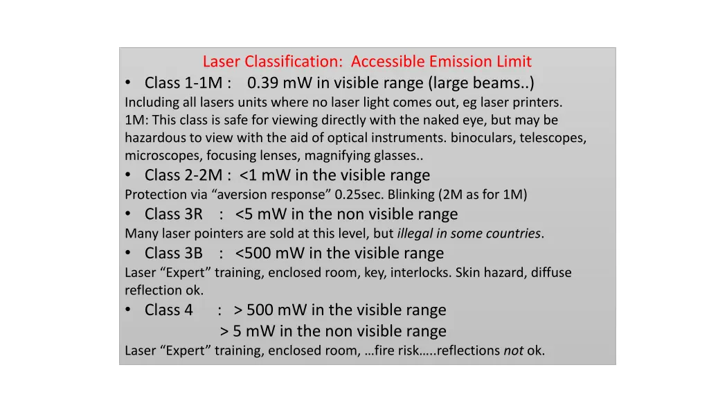 laser classification accessible emission limit