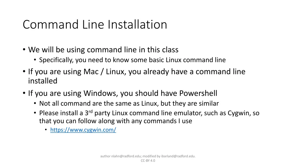 command line installation