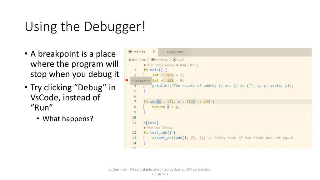 using the debugger 1