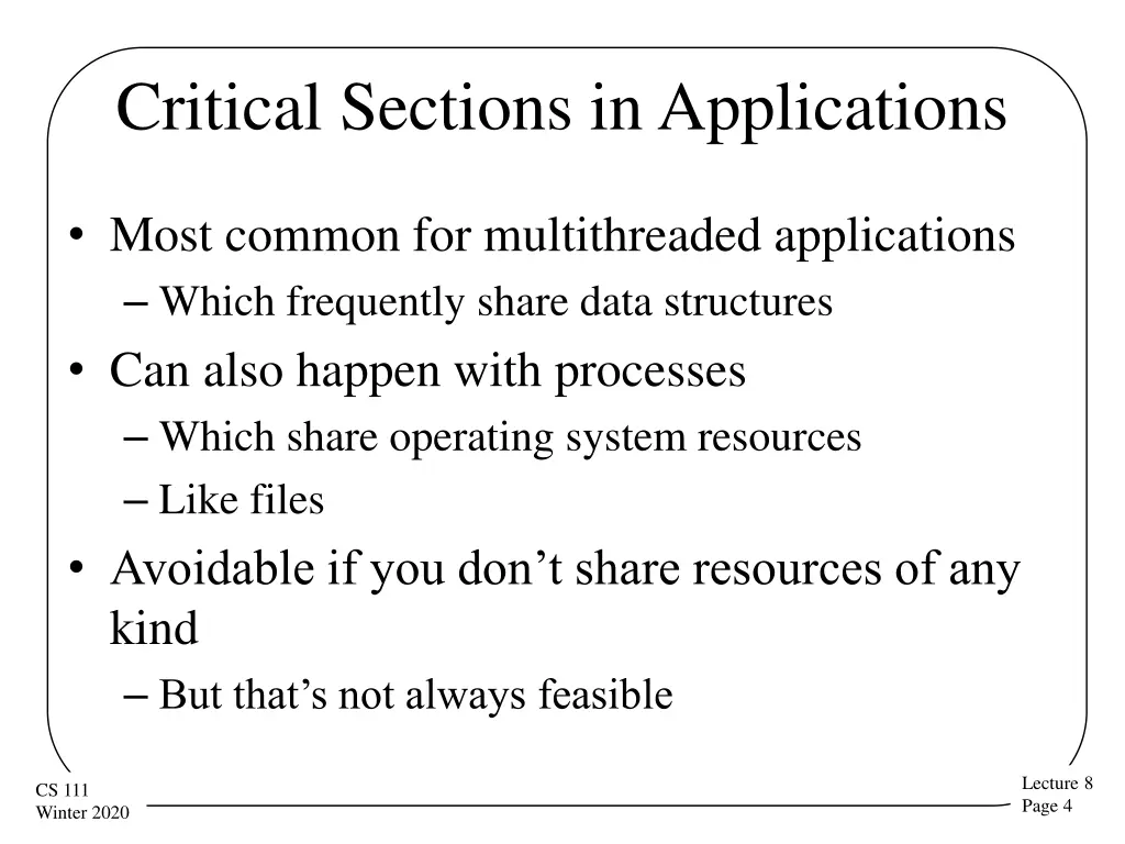 critical sections in applications