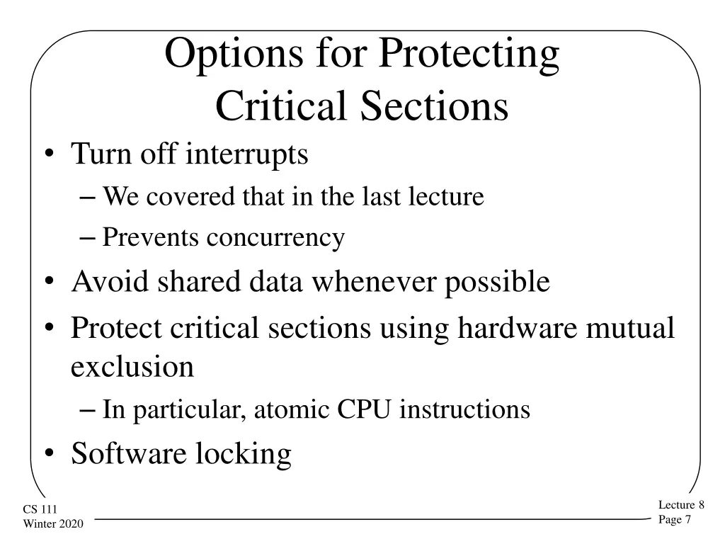 options for protecting critical sections turn