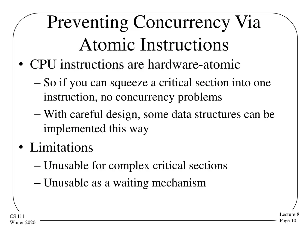 preventing concurrency via atomic instructions