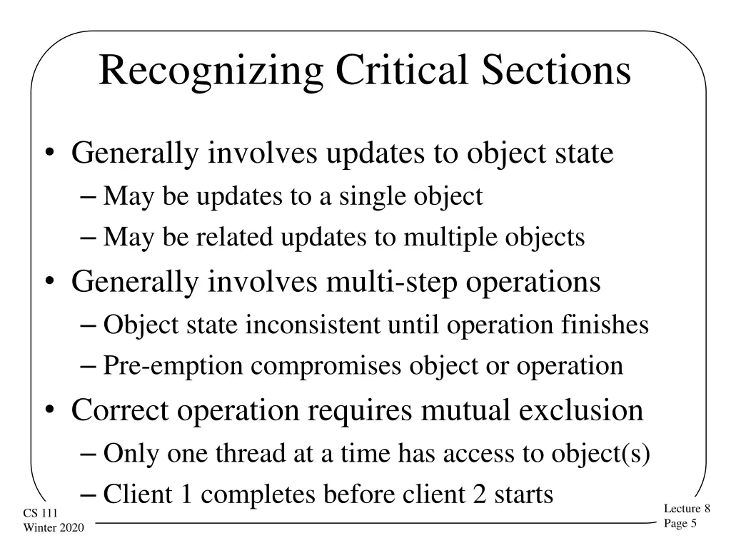 recognizing critical sections