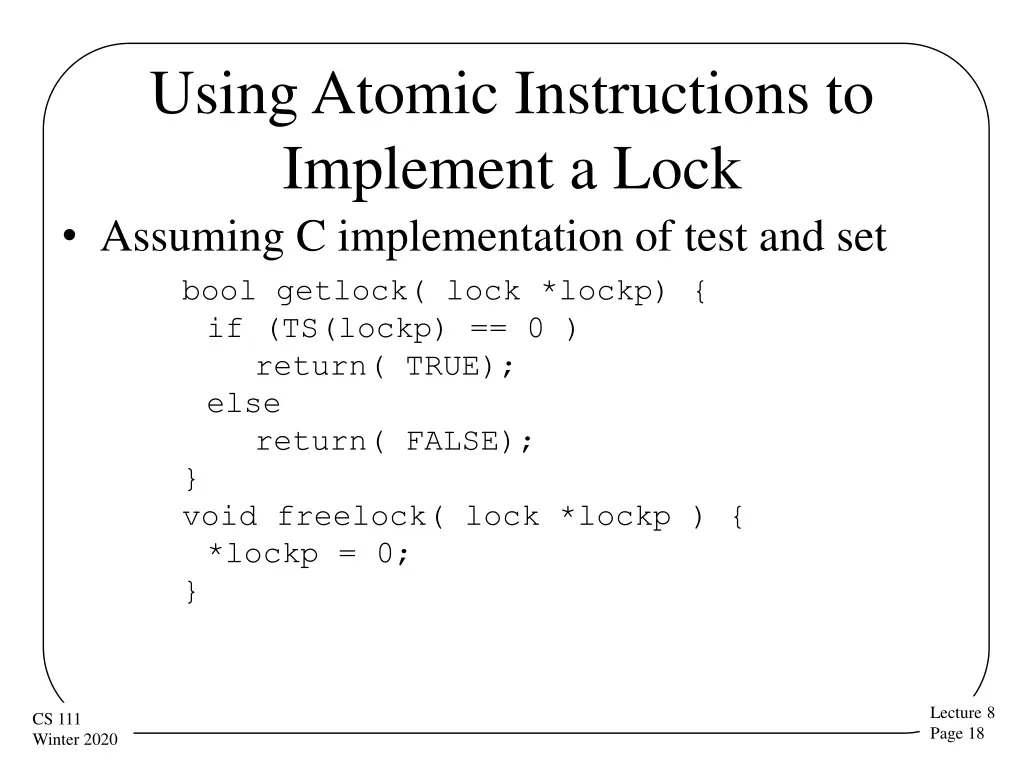 using atomic instructions to implement a lock