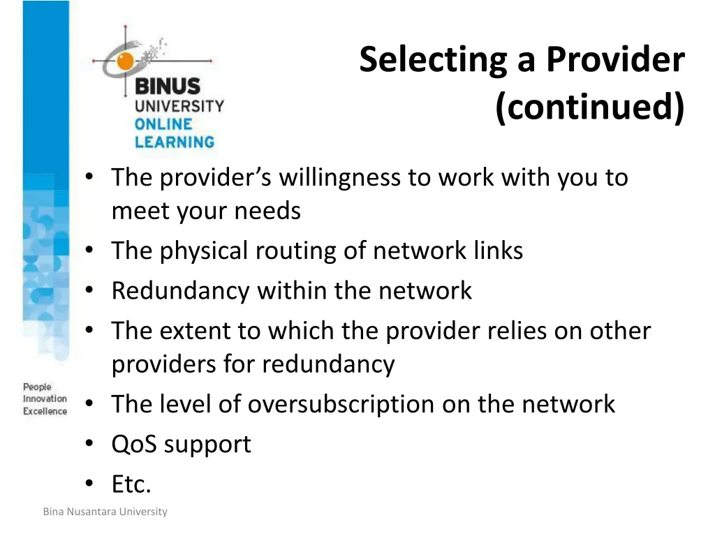 selecting a provider continued