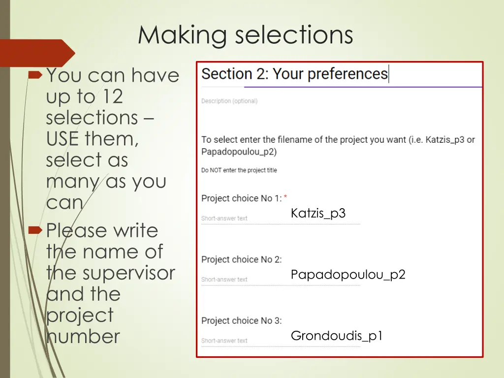 making selections