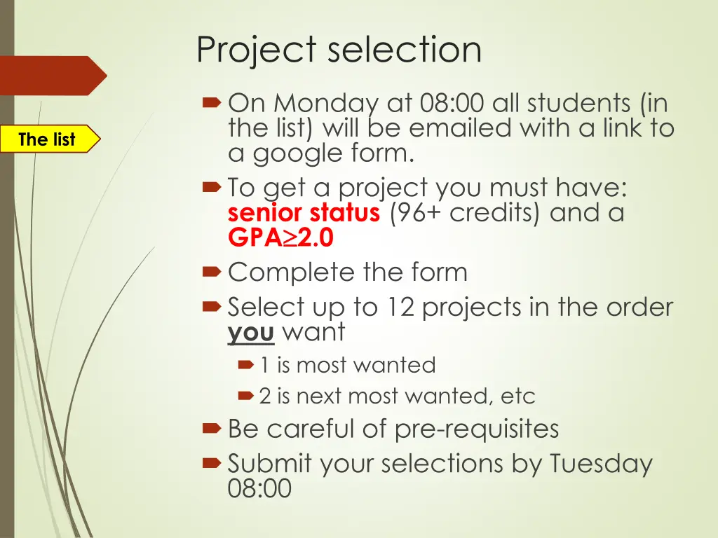 project selection