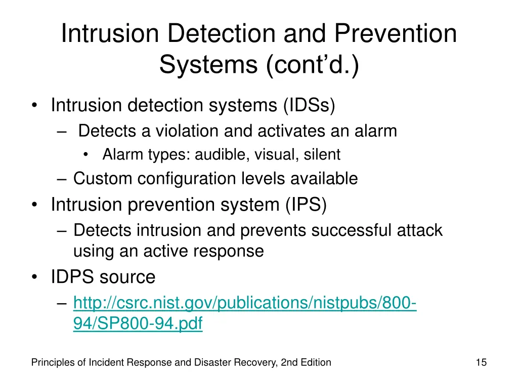 intrusion detection and prevention systems cont d