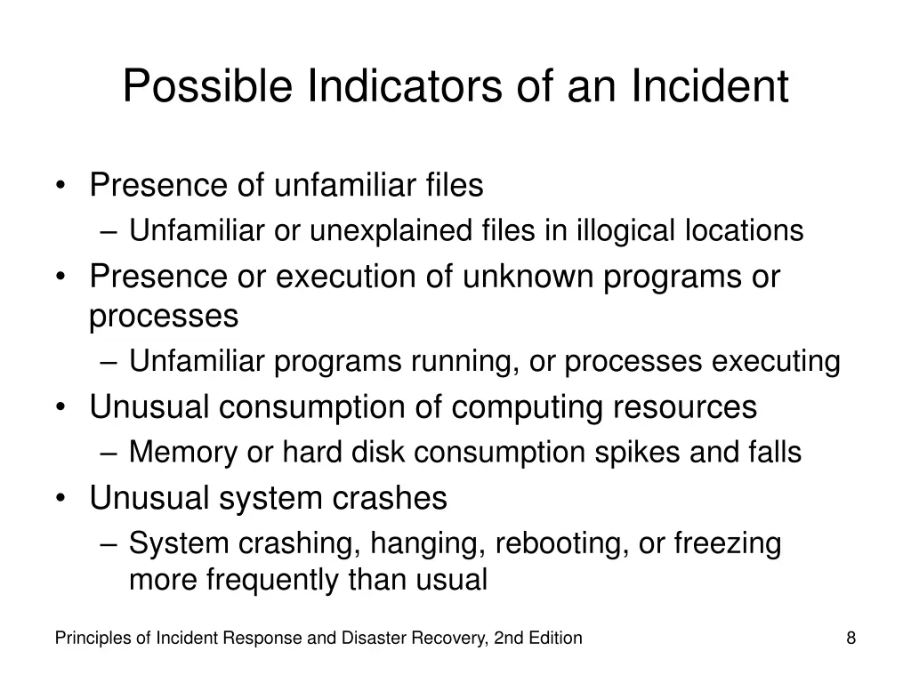 possible indicators of an incident